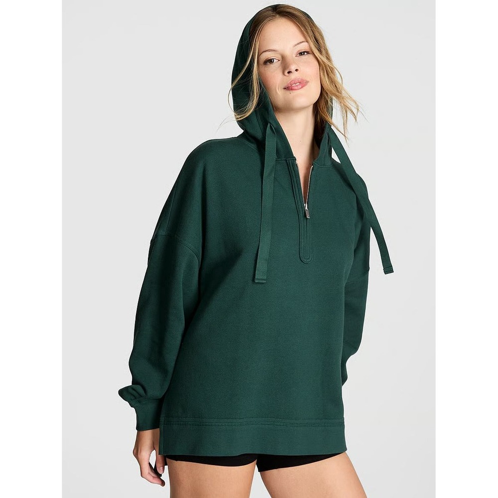 PINK Victoria's Secret Campus Fleece Tunic Quarter-Zip Hoodie Green M New W/ Tag